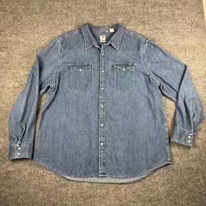 Levis Pearl Snap Shirt Mens XXL Long Sleeve Western Denim Medium Wash Cowboy
